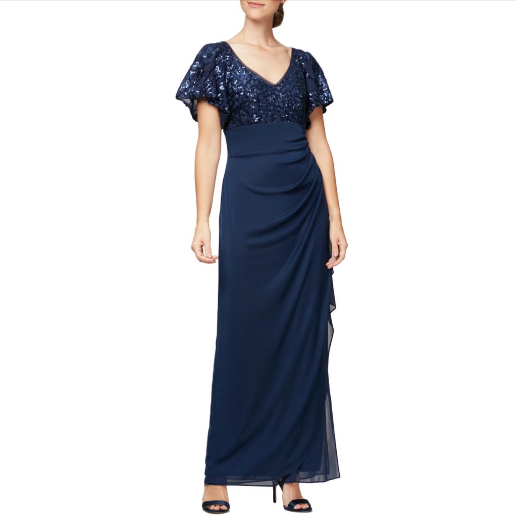 Alex Evenings: Sequin Lace & Ruched Chiffon Gown